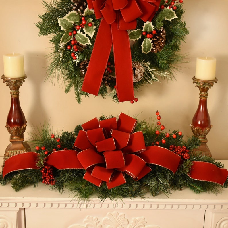 Handcrafted Faux Pine and Berry Table Swag Centerpiece, Mantel Swag, Window Swag With Red