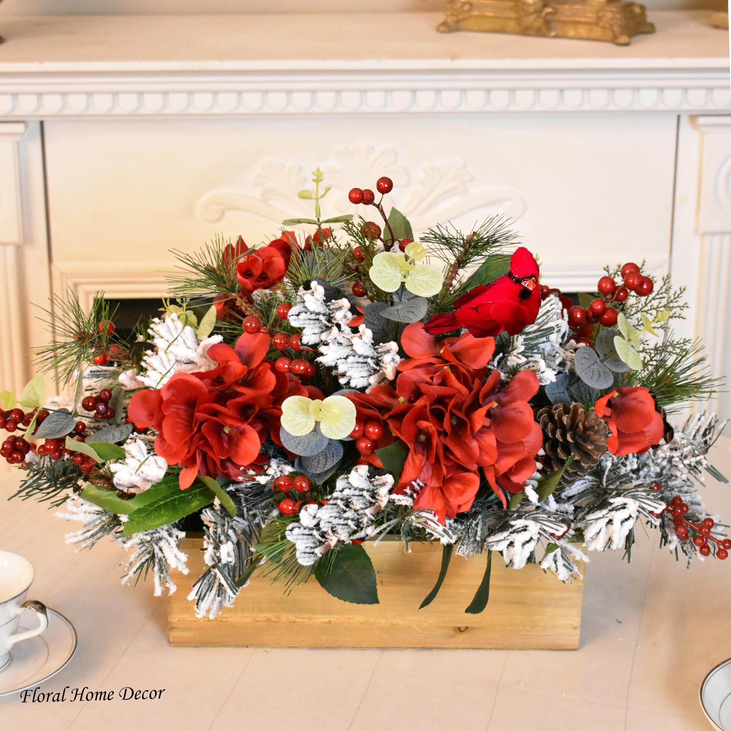 Frosted Snow Winter Centerpiece With Red Berries and Cardinal - Faux Christmas  Floral Design - Etsy, image size:2558x2558