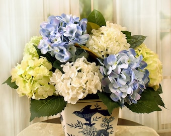 Blue And White And Green Hydrangea Floral Design silk arrangements