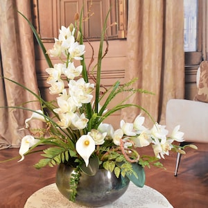 White Cymbidium Orchids with Callas