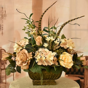 Silk Floral Arrangement with Roses and Hydrangeas