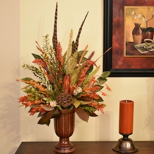 Heather and Feather Floral Design in Bronze Finish Urn - Mantel - One Sided