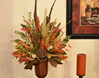 Heather and Feather Floral Design in Bronze Finish Urn - Mantel - One Sided