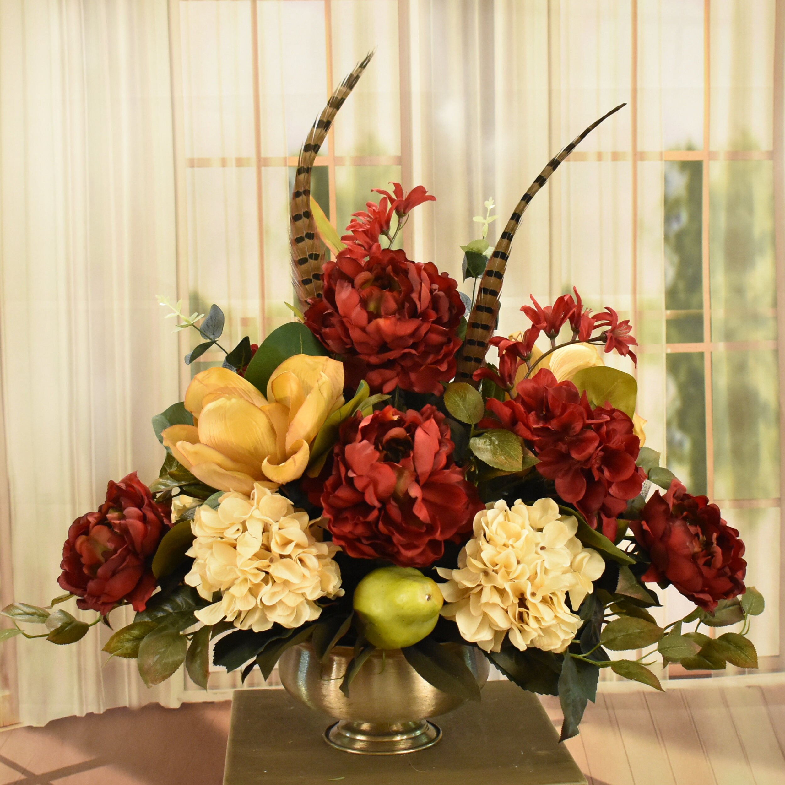 Burgundy and Gold Silk Magnolia Centerpiece Etsy