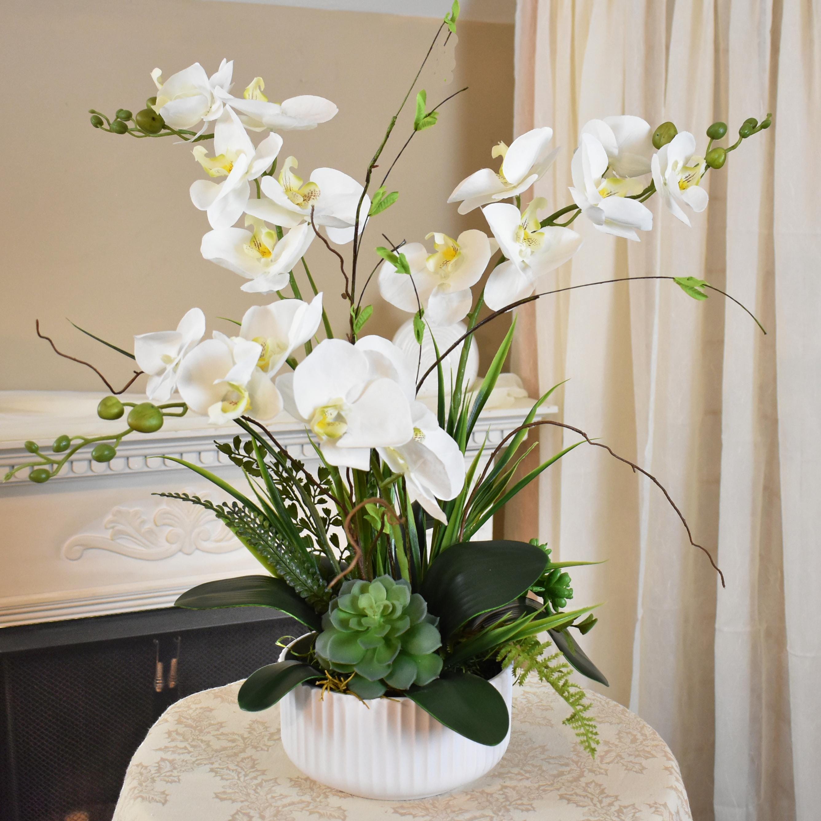 ★F42★オノサトトシノブ「Silk-62」シルクスクリーン White Phalenopsis Silk Orchids With Grasses and Succulent - Etsy