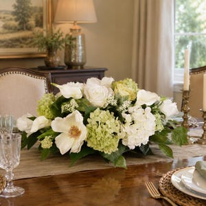 Green and White Mixed Low Table Centerpiece