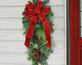 4 Nœuds De Noël En Velours Rouge - 90x45cm - Décoration Porte, Cheminée, Arbre De Noël - Festif Et Réutilisable - 4