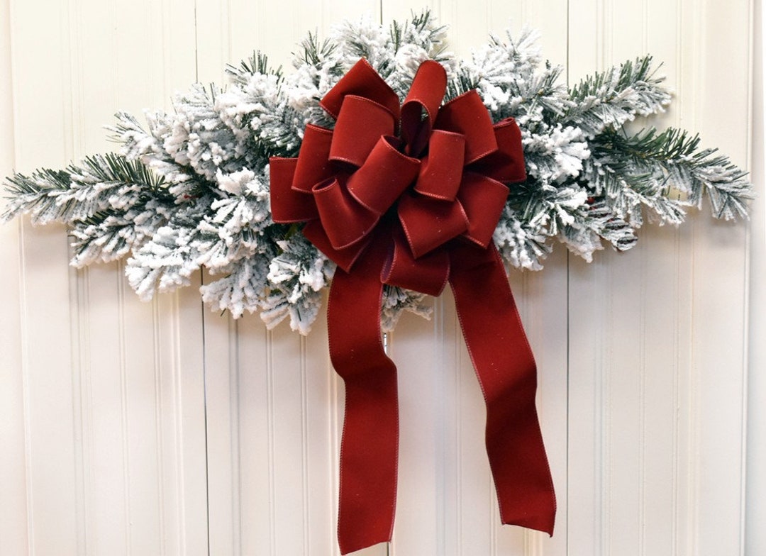 Flocked Window Swag With a Red Bow - Etsy