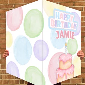 Personalized Jumbo Birthday Card: Pastel Bubbles & Cake