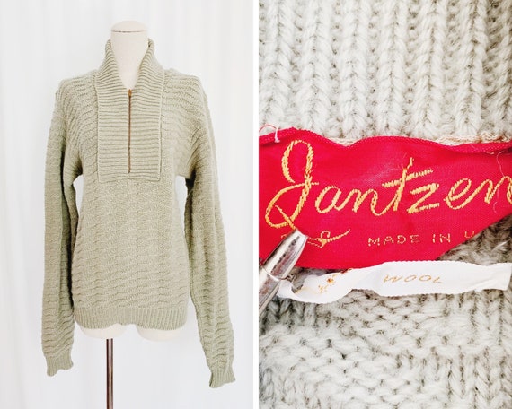 Vintage 40s S/M Wool Half Zip Sweater
