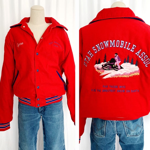 M/L 80s Corduroy Bomber Jacket, Embroidered Utah S