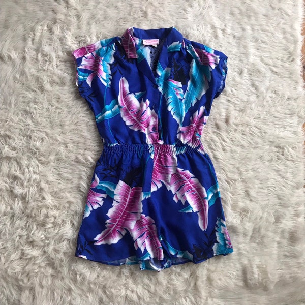 Medium Hawaiian Print Romper, Buttons up Front and Elastic at Waist, Made in USA