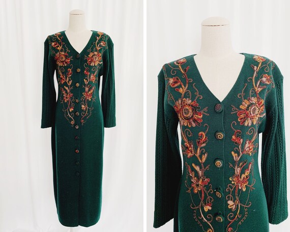 90s Medium Deep Green Sweater Dress