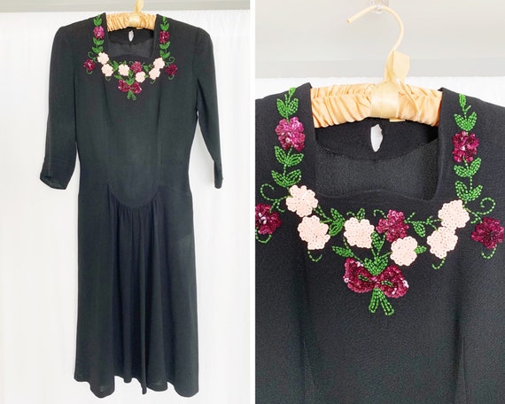 1940’s XS Beaded Black Dress