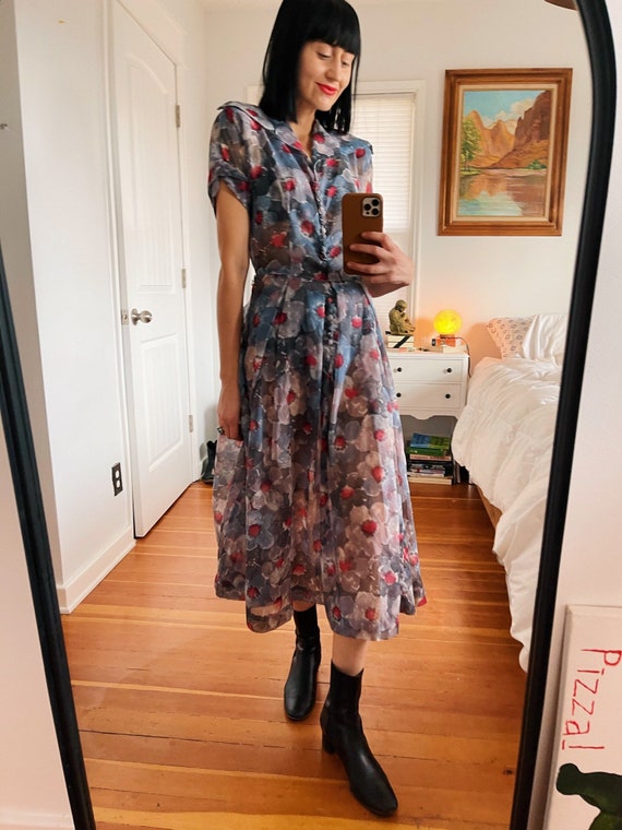 1930s XS/S Floral Crepe Dress