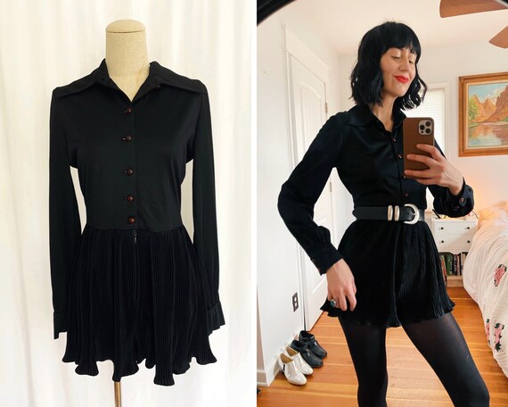 1970s XS/S Plisse Pleated Romper