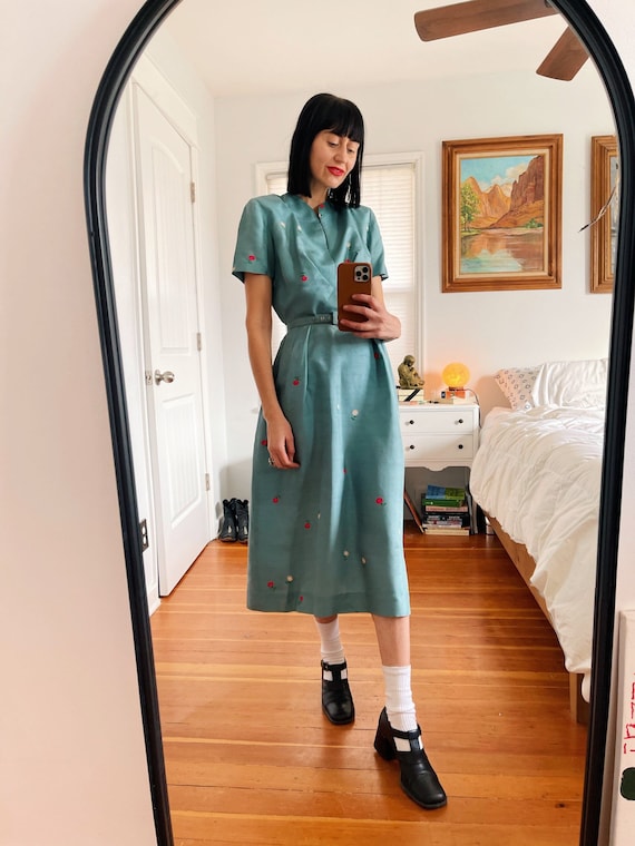 1940s XS Belted Silk Dress