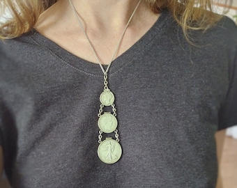 Sterling Silver 1864-1913 Peruvian Coin Necklace 17”, Vintage