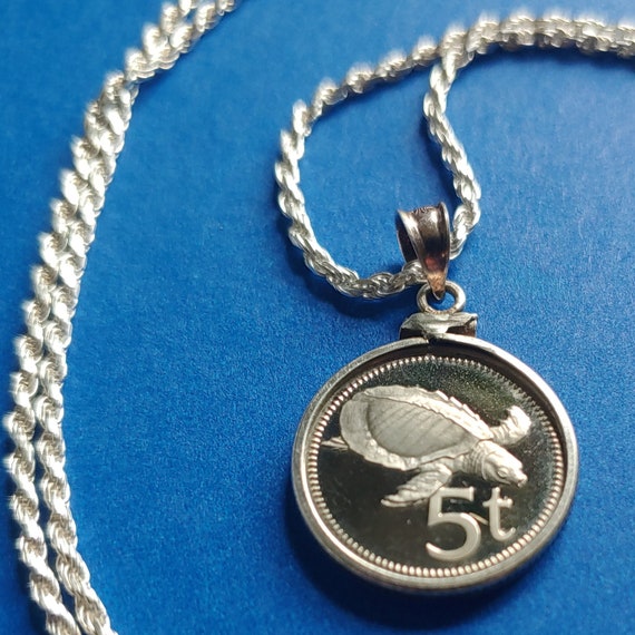 Sea Turtle Necklace, Coin Pendant Necklace from 1… - image 1