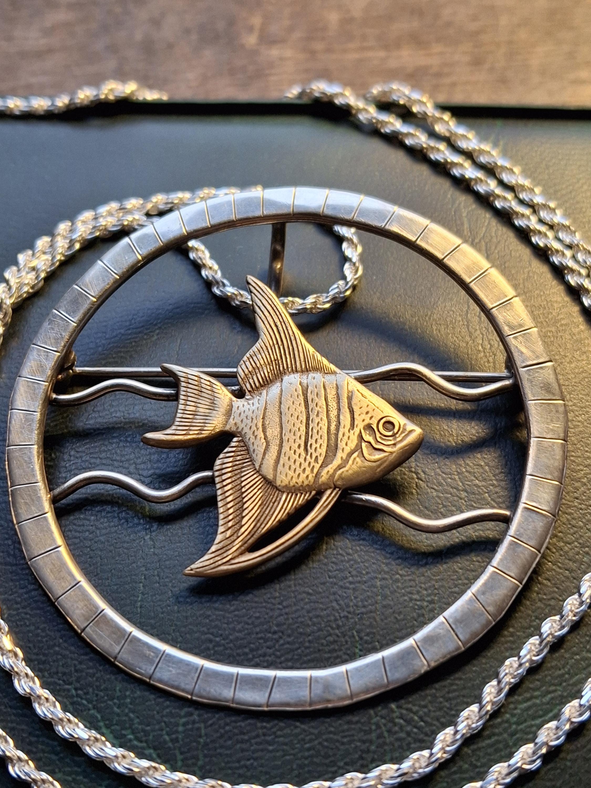Artisan Bronze Sterling Silver Angelfish Pin & Pendant Set on a ...