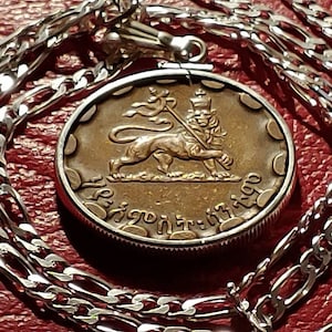 1936 Ethiopia Haile Selassie Lion of Judah Sterling Silver Pendant - 18" Italian sterling silver Figaro Chain.