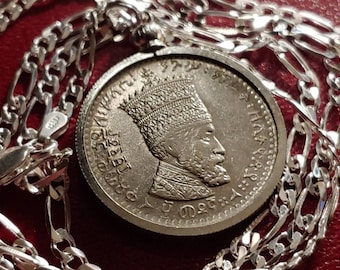 Rare 1931 Ethiopia Haile Selassie Lion Of Judah Pendant set on a Solid Sterling Silver Figaro Chain 26mm diameter.
