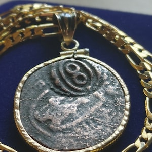 1657 Spanish Piece of 8 Maravedis Cob coin Pendant set on a 24&quot; 18KGF Gold filled Figaro Chain, Counterstamp, Coa & Gift Box, 26mm