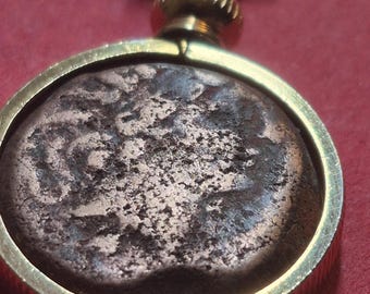 Seluecid Greek coin pendant Antiochus VIII with Eagle and Thunderbolt reverse 121-96 B.C on a 22" Gold plated link chain with COA & box