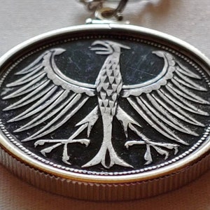 1957 Germany Antique Silver 5 Mark Bundesrepublik Deutscheland Sterling Bezel Pendant set on Italian Sterling Silver Link Chain