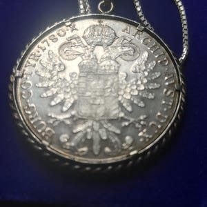 Maria Teresa 1780 Austrian silver classic romantic Thaler genuine silver coin pendant on a 24" Italian sterling silver box chain w COA & box