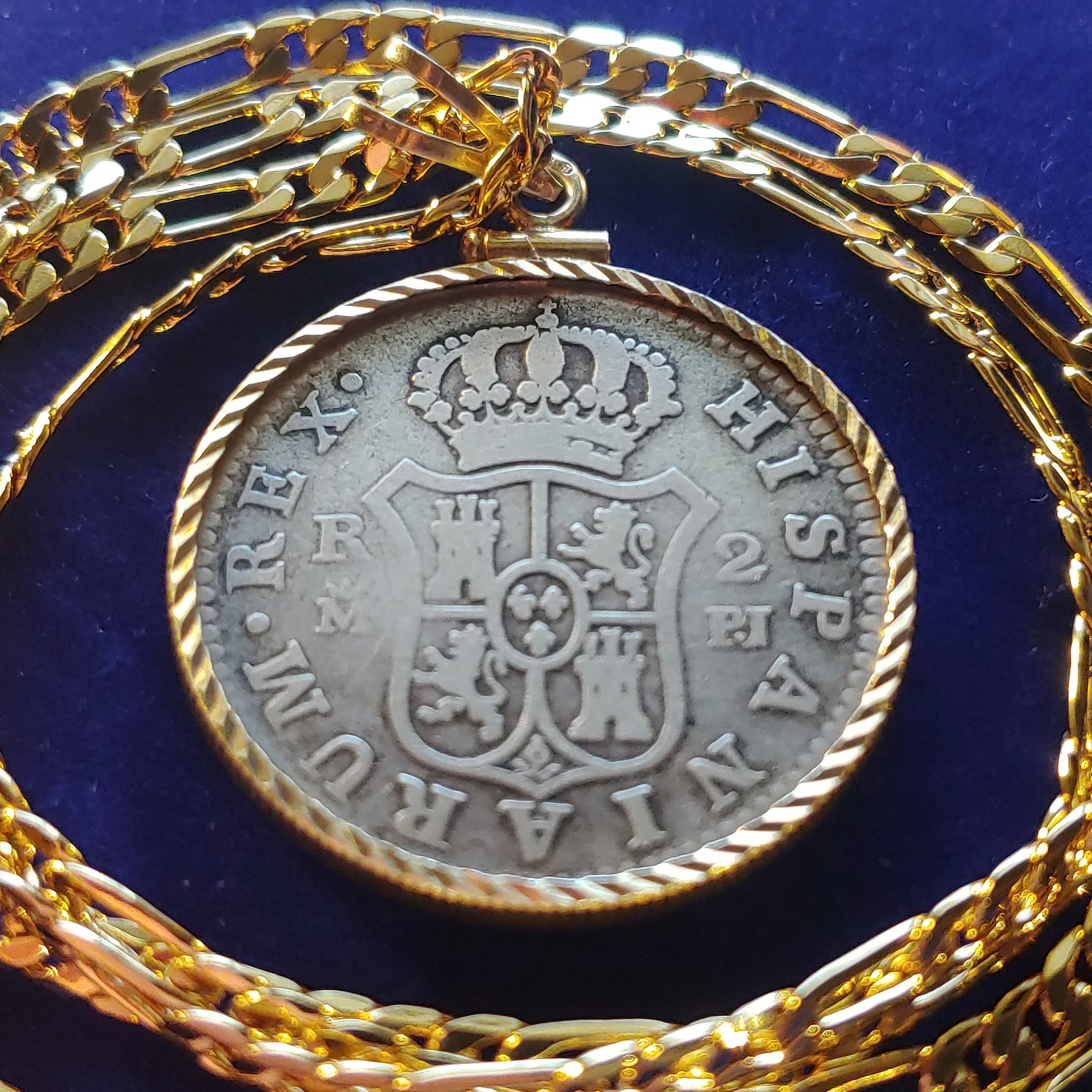 Stunning 1778 Silver Spanish Pirate Treasure Coin Pendant Necklace