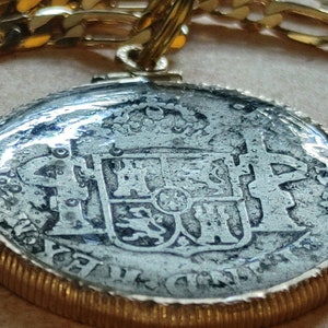 Original 1778 Colonial Spanish Mexico Reale Silver Gold Filled coin bezel pendant on a 24&quot; 18KGF Gold Filled Chain 27MM