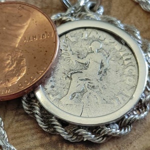 Original AD 176-192 Roman Emperor Commodus Silver Coin Pendant of the Philosopher king W COA & Box. Italian Sterling Rope Chain
