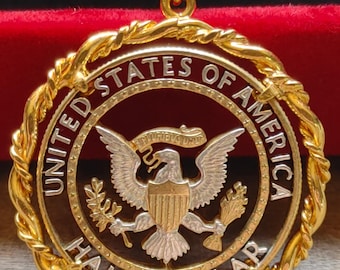 Artisan Eagle Kennedy USA Gilded Half Dollar Pendant on a 24