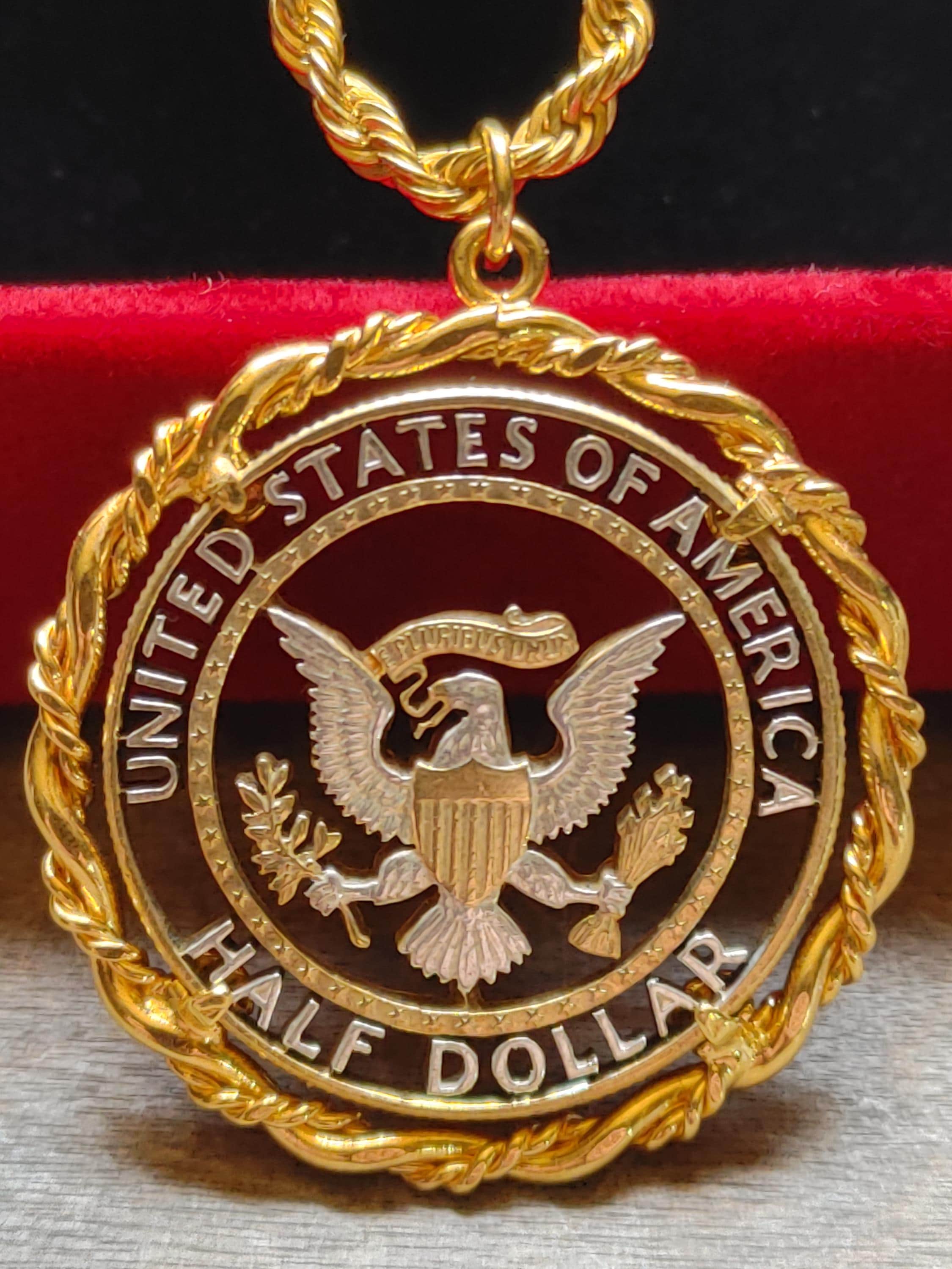Artisan Eagle Kennedy USA Gilded Half Dollar Pendant on a 24