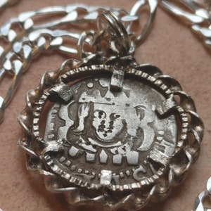 Genuine 1624 Spanish Valencia Silver Reale of Philip IV,  23mm outside diameter coin pendant of sterling silver with COA and gift box