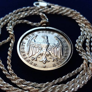 1923 Authentic Germany, Weimar 500 Mark Eagle Pendant, on an 18&quot; Italian Sterling Silver Rope Chain.  The recent history of hyperinflation.