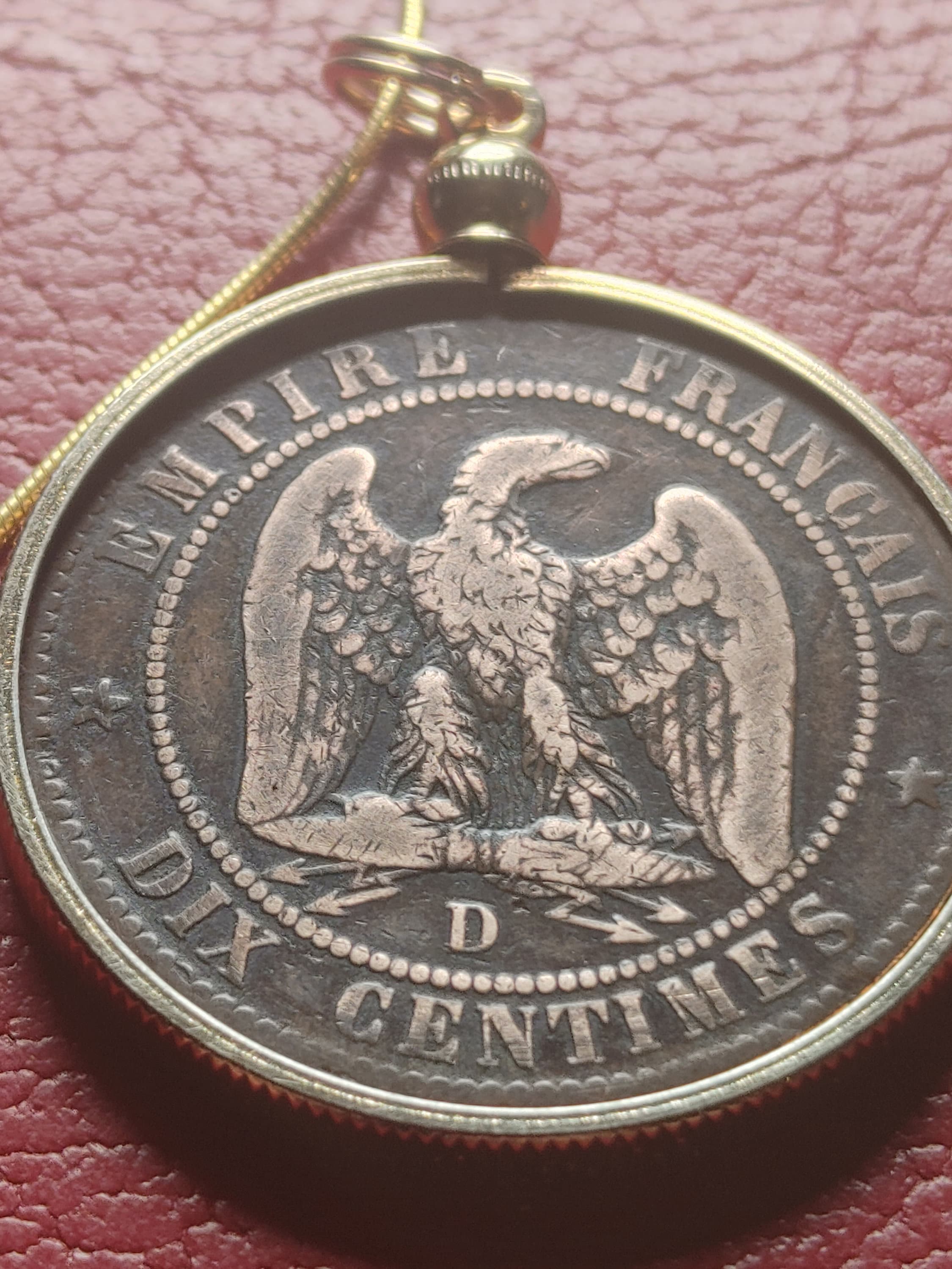 Napoleon III 1856 French Bronze Eagle Coin Pendant on an 18