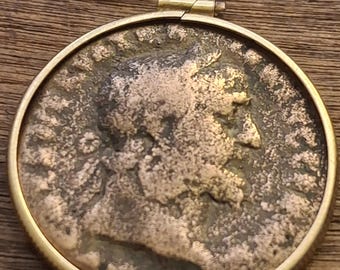 193-211AD Ancient Roman Septimus Severus 12k 1/20th Gold filled Coin Pendant Roman Emperor, 18kgf 22" Gold overlay Chain w Coa & Gift box