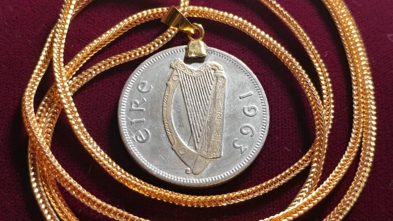 Lucky 1963 Gold layered Irish Florin pendant set on an 18KGF 28 Gold Filled Foxtail Snake Chain. image 4