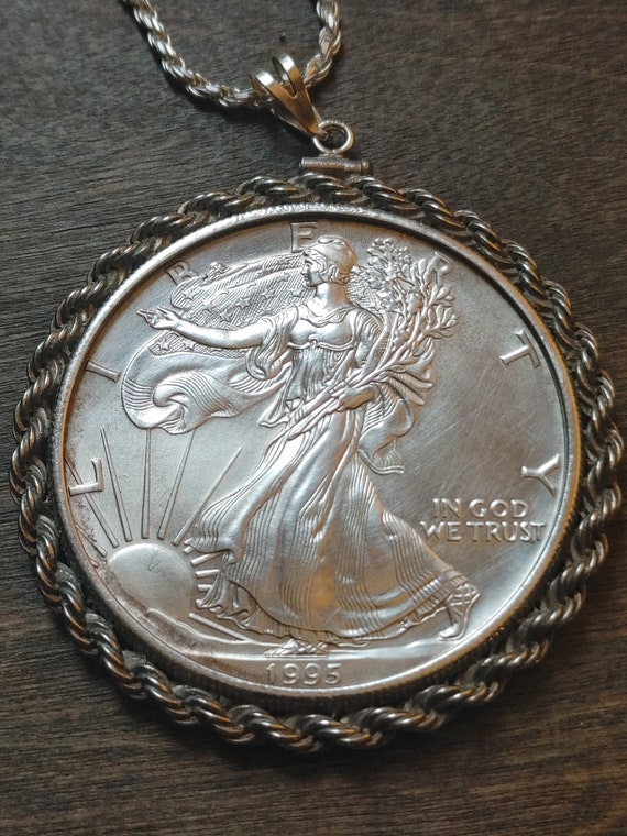 1995 American Silver Eagle Pendant on a Sterling Silver Rope 1995 American Silver Eagle Pendant on a Sterling Silver Rope
