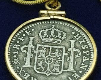 1781 Spanish Reale Coin Pendant, Snake Chain Necklace, Colonial Spanish History Coin Necklace