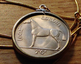Lucky Irish Ireland Half Crown Horse and Harp 12kgf Gold Filled Coin Pendant set on an 18KGF 24" Gold Filled Snake Chain.