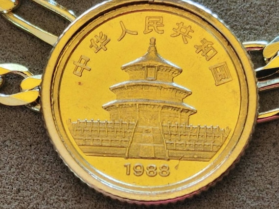 1988 Birthday China Panda & Pagoda 1/20th Oz Gold Coin Pendant on