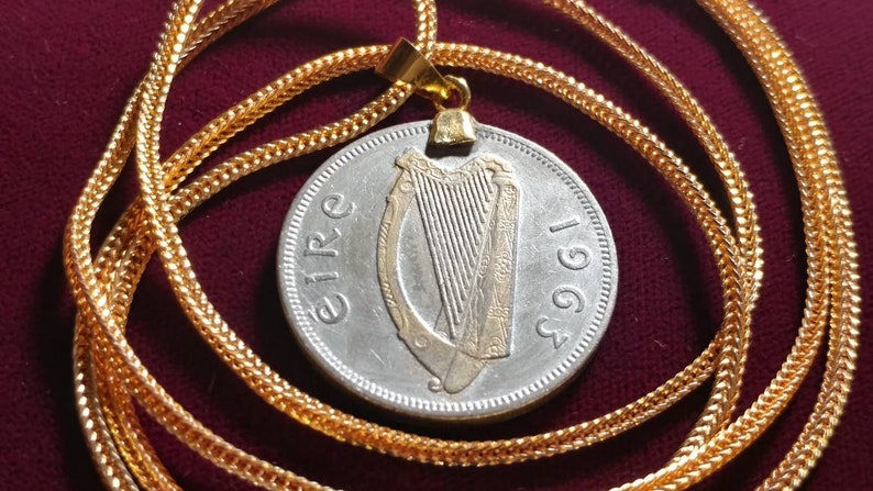 Lucky 1963 Gold layered Irish Florin pendant set on an 18KGF 28 Gold Filled Foxtail Snake Chain. image 1