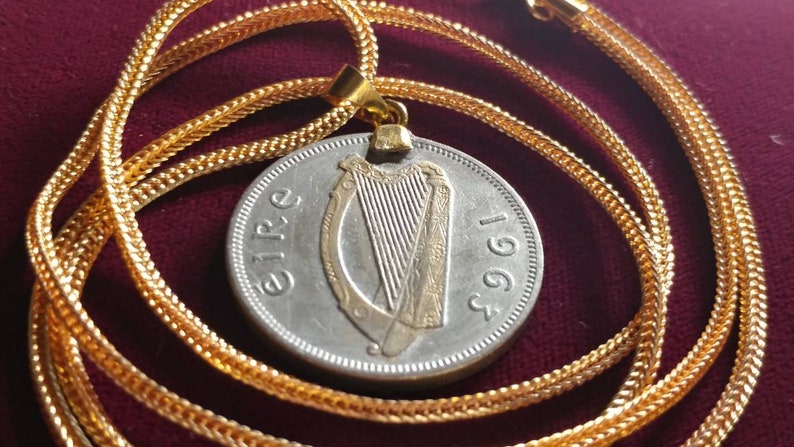 Lucky 1963 Gold layered Irish Florin pendant set on an 18KGF 28 Gold Filled Foxtail Snake Chain. image 3
