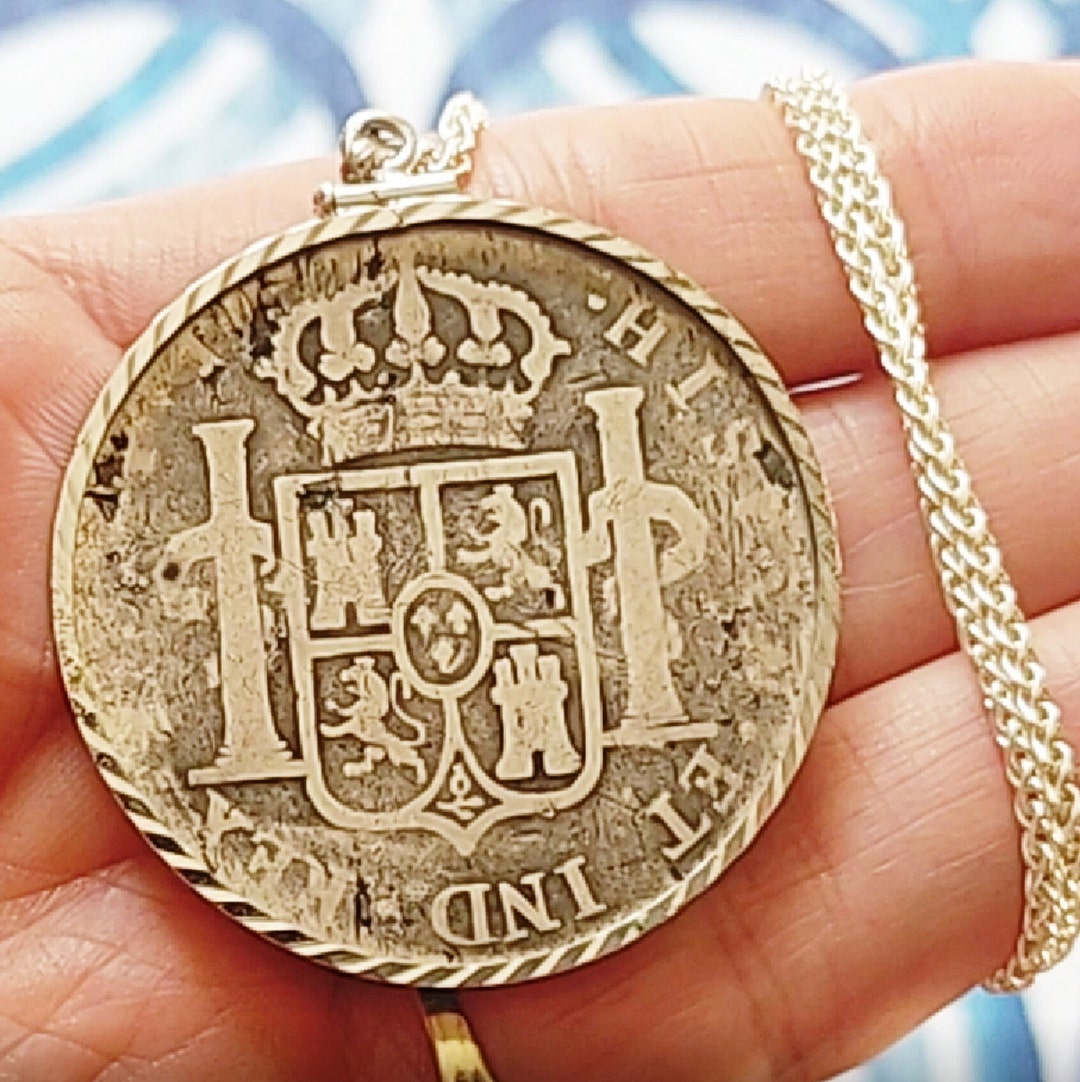 Silver 1803 Spanish Colonial 8 Reale, Genuine Piece of 8 Coin Pendant Necklace, Historical