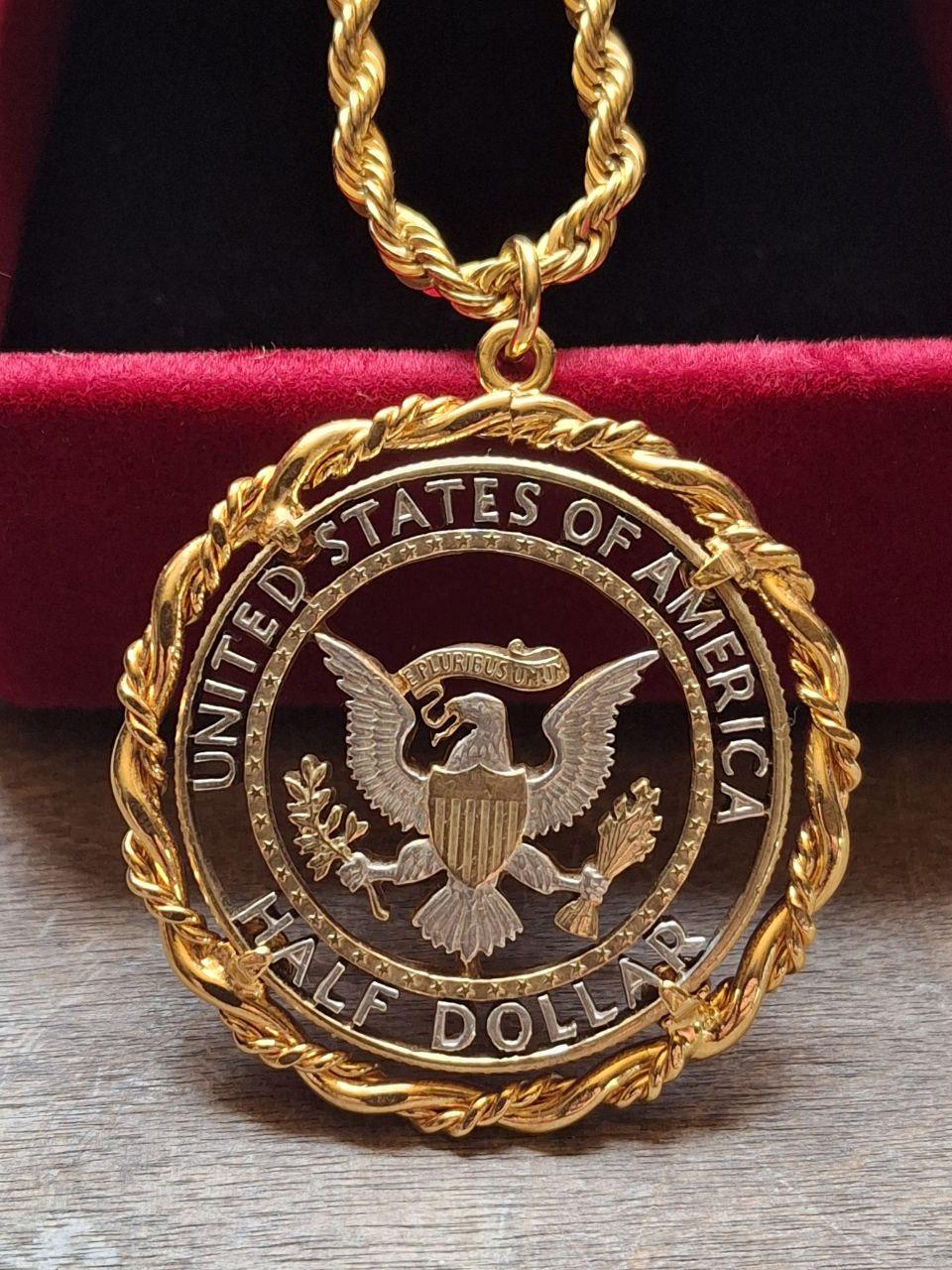 Artisan Eagle Kennedy USA Gilded Half Dollar Pendant on a 24