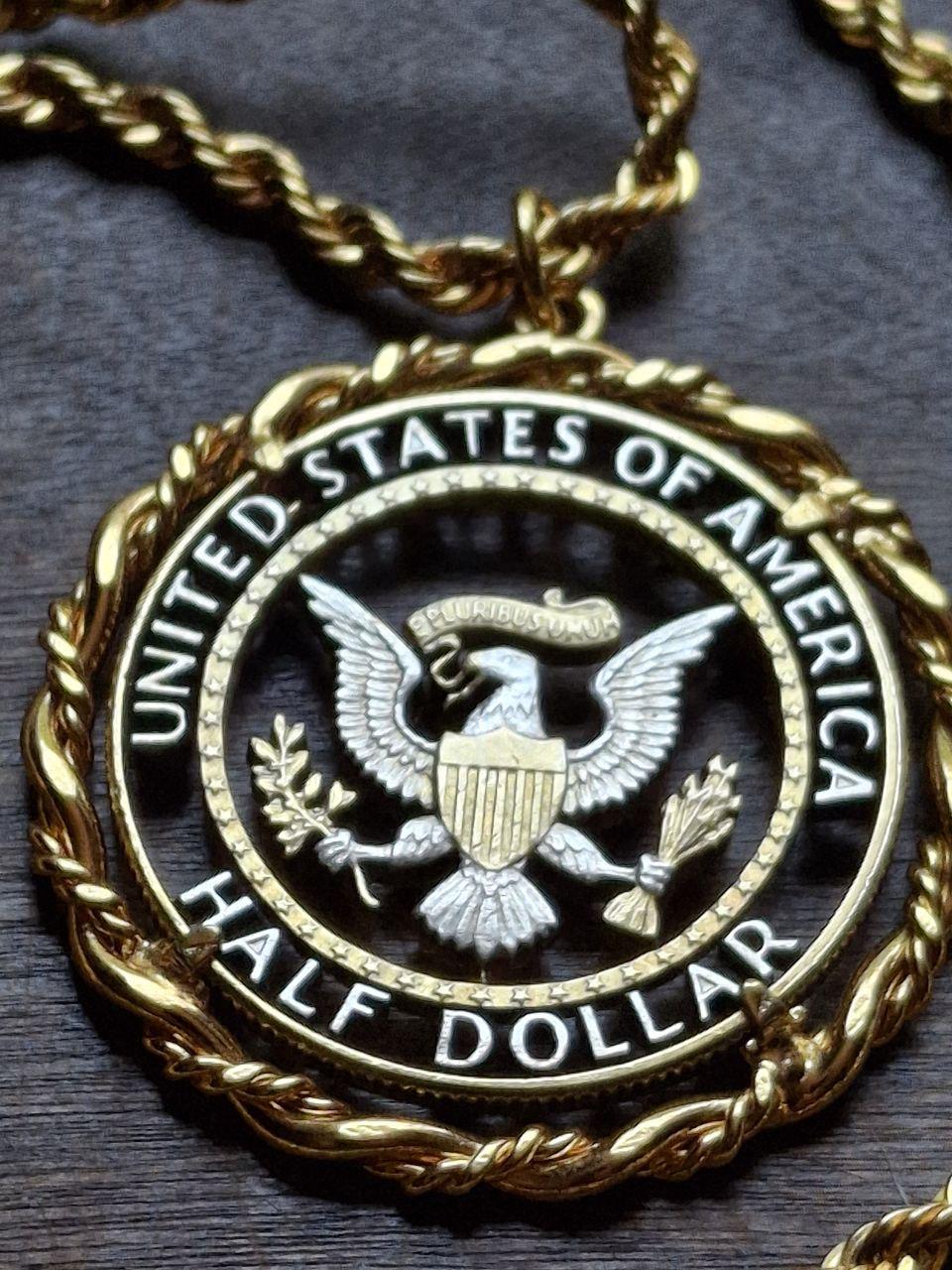 Artisan Eagle Kennedy USA Gilded Half Dollar Pendant on a 24