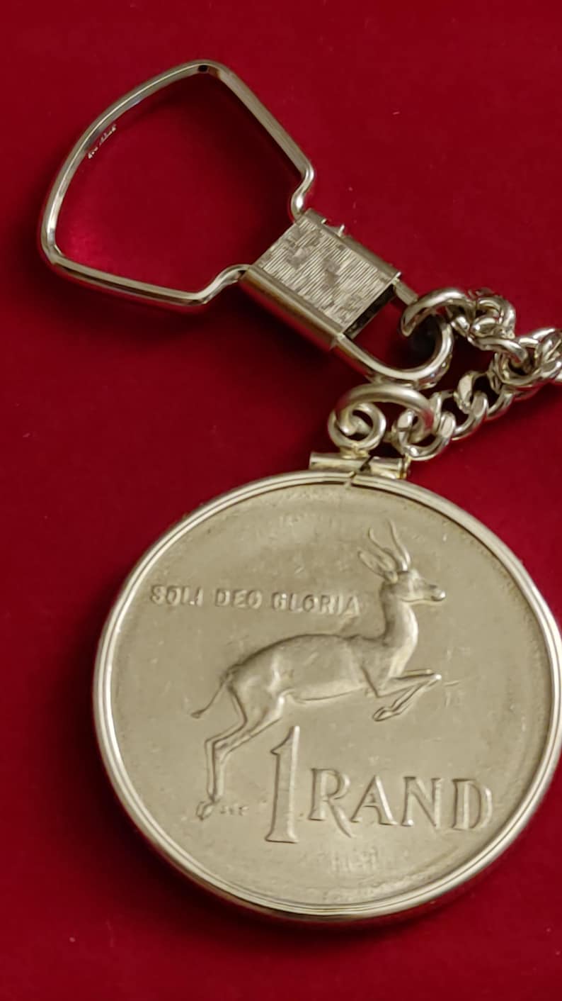 Springboks Key Ring 1977 Suid Afrika Springbok Antelope South Africa Rand Coin Set in a ...
